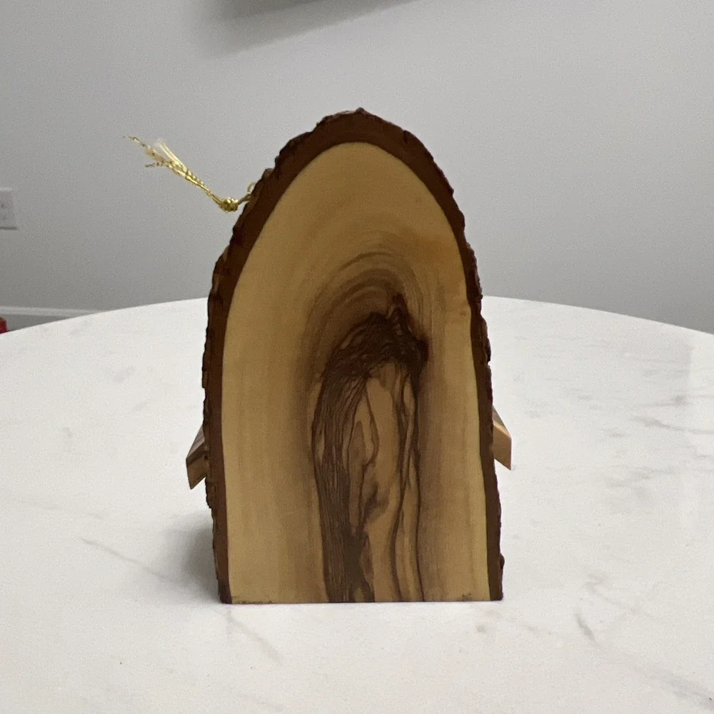 Handcrafted Olive Wood Grotto Nativity Holy‎ Family Live Edge Christmas Ornament